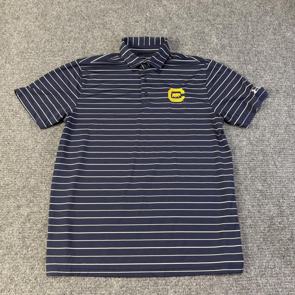 California Golden Bears Polo Shirt Mens Large Blue NCAA Golf Under Armour Stripe